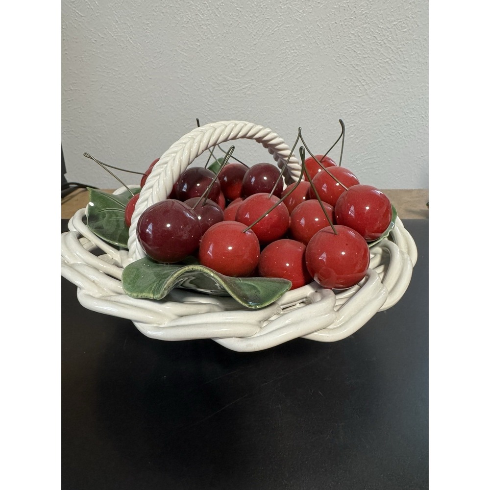 Vintage Ceramic Cherries In‎ A Basket Made In Italy